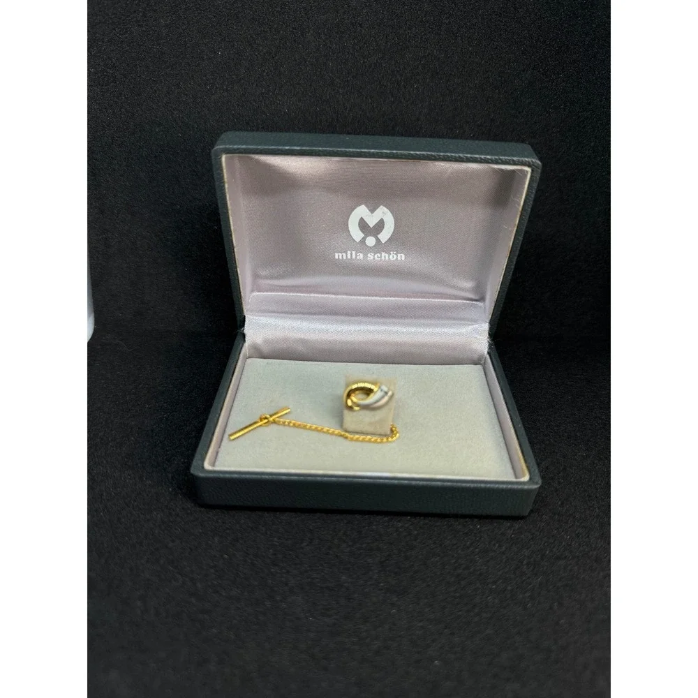 Mila Schön Cufflinks‎ Tie Tack Set of 2 Vintage Gold Tone Black Square